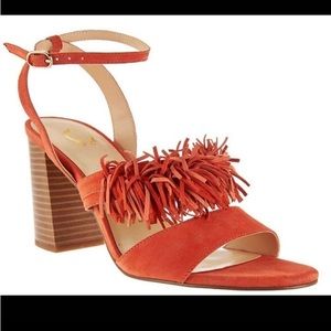 Wonder Orange/coral suede sandals with fringe